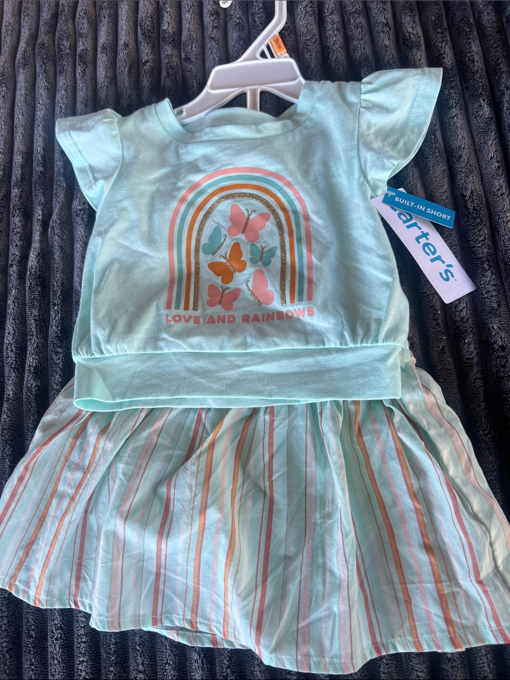 Carter's Mint Butterfly & Rainbow Dress with Striped Skirt